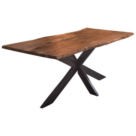 Esstisch Baumkante Akazie nussbaumfarben 160 x 85 cm Spider-Gestell schwarz TABEA