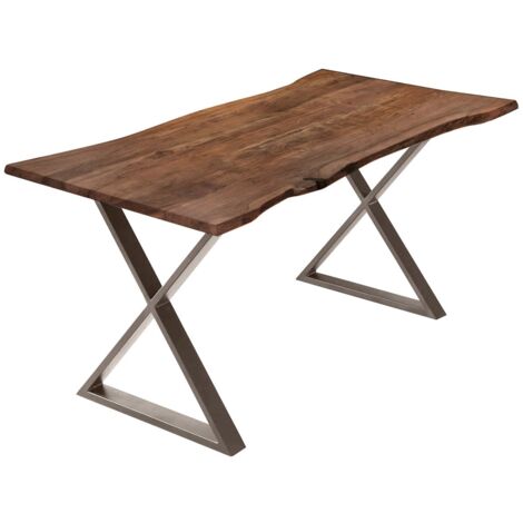 Esstisch Baumkante Akazie nussbaumfarben 260 x 100 cm geschlossenes X-Gestell edelstahlfarben KASIMIR