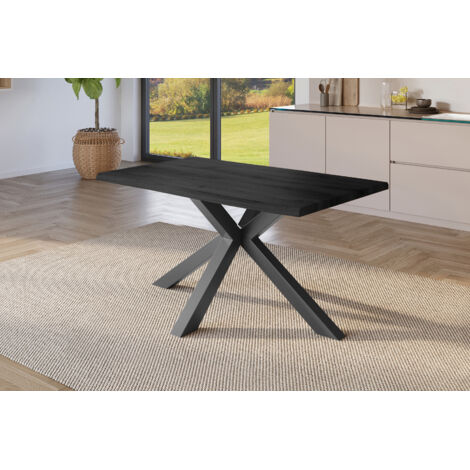 Esstisch Baumkante Holz-Optik Grau 160 x 85 Spider-Gestell schwarz JULIUS