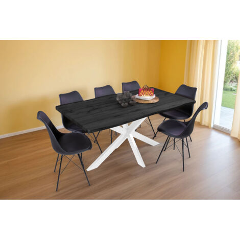 Esstisch Baumkante Holz-Optik Grau 160 x 85 Spider-Gestell weiß JOSY