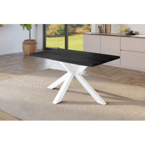 Esstisch Baumkante Holz-Optik Grau 160 x 85 Spider-Gestell weiß JULIUS