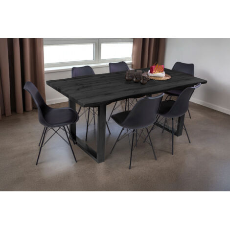 Esstisch Baumkante Holz-Optik Grau 160 x 85 U-Gestell schwarz JOSY