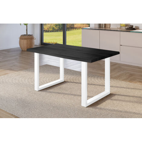Esstisch Baumkante Holz-Optik Grau 160 x 85 U-Gestell weiß JULIUS