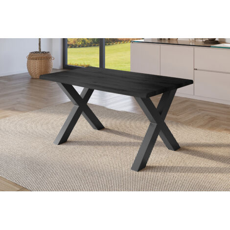 Esstisch Baumkante Holz-Optik Grau 160 x 85 X-Gestell schwarz JULIUS