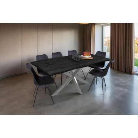 Esstisch Baumkante Holz-Optik Grau 180 x 90 Spider-Gestell silber JOSY