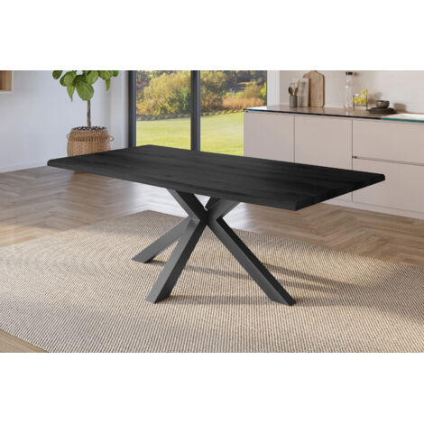 Esstisch Baumkante Holz-Optik Grau 200 x 100 Spider-Gestell schwarz JULIUS