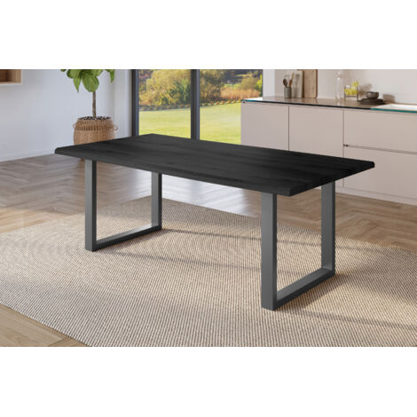 Esstisch Baumkante Holz-Optik Grau 200 x 100 U-Gestell schwarz JULIUS