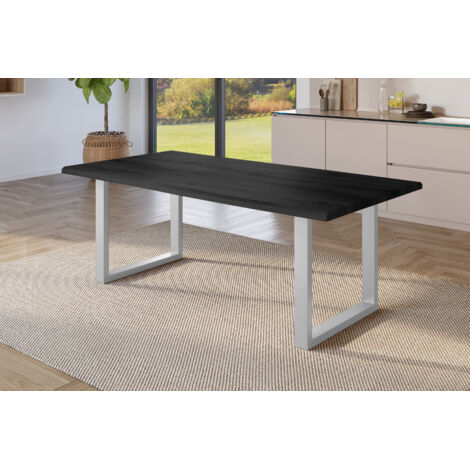 Esstisch Baumkante Holz-Optik Grau 200 x 100 U-Gestell silber JULIUS
