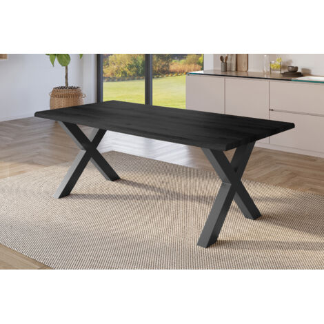 Esstisch Baumkante Holz-Optik Grau 200 x 100 X-Gestell schwarz JULIUS