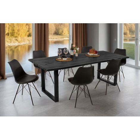 Esstisch Baumkante Holz-Optik Grau 220 x 100 U-Gestell schwarz JOSY