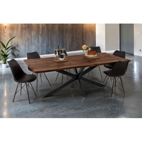 Esstisch Baumkante Holz-Optik Nussbaum 220 x 100 Spider-Gestell schwarz JOSY