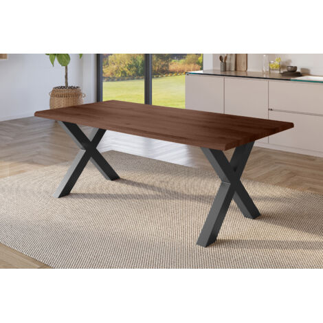 Esstisch Baumkante Holz-Optik Nussbaum 220 x 100 X-Gestell schwarz JULIUS