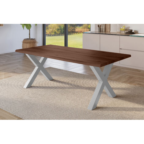 Esstisch Baumkante Holz-Optik Nussbaum 220 x 100 X-Gestell silber JULIUS
