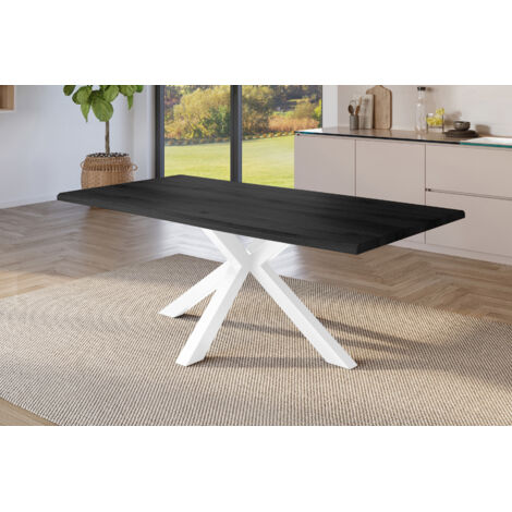 Esstisch Baumkante Holz-Optik Nussbaum 240 x 100 Spider-Gestell weiß JULIUS