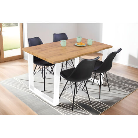 Esstisch Baumkante Holz-Optik Wildeiche 120 x 80 U-Gestell weiß JOSY