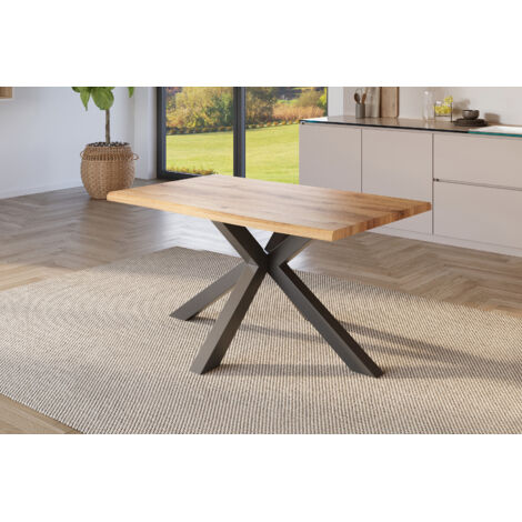 Esstisch Baumkante Holz-Optik Wildeiche 140 x 80 Spider-Gestell schwarz JULIUS