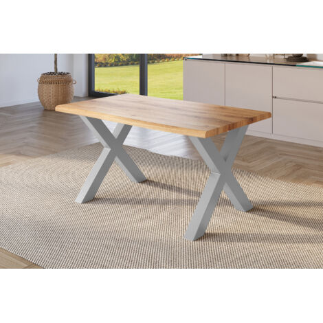 Esstisch Baumkante Holz-Optik Wildeiche 140 x 80 X-Gestell silber JULIUS