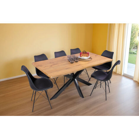 Esstisch Baumkante Holz-Optik Wildeiche 160 x 85 Spider-Gestell schwarz JOSY
