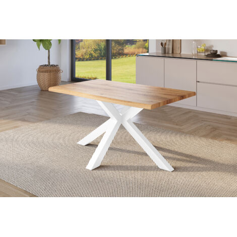 Esstisch Baumkante Holz-Optik Wildeiche 160 x 85 Spider-Gestell weiß JULIUS