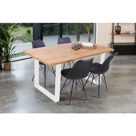 Esstisch Baumkante Holz-Optik Wildeiche 160 x 85 U-Gestell weiß JOSY