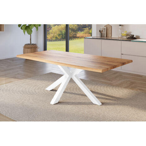 Esstisch Baumkante Holz-Optik Wildeiche 200 x 100 Spider-Gestell weiß JULIUS
