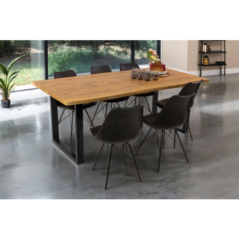 Esstisch Baumkante Holz-Optik Wildeiche 200 x 100 U-Gestell schwarz JOSY