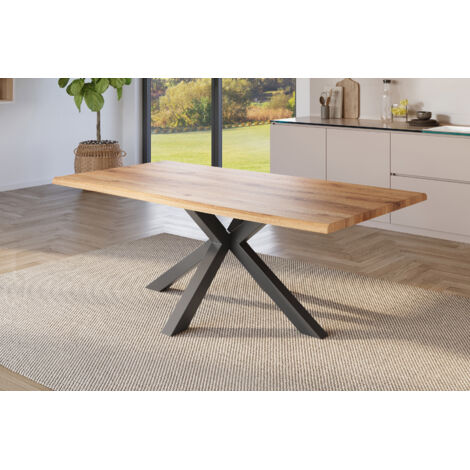Esstisch Baumkante Holz-Optik Wildeiche 220 x 100 Spider-Gestell schwarz JULIUS