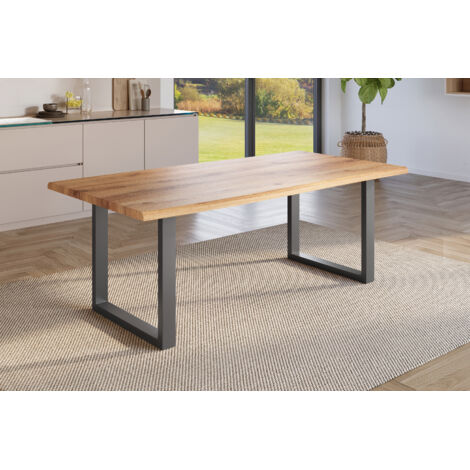 Esstisch Baumkante Holz-Optik Wildeiche 220 x 100 U-Gestell schwarz JULIUS