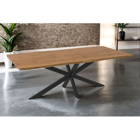 Esstisch Baumkante Holz-Optik Wildeiche 240 x 100 Spider-Gestell schwarz JOSY
