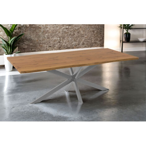Esstisch Baumkante Holz-Optik Wildeiche 240 x 100 Spider-Gestell silber JOSY