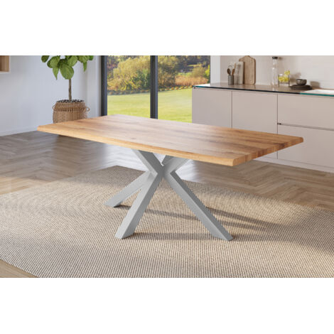 Esstisch Baumkante Holz-Optik Wildeiche 240 x 100 Spider-Gestell silber JULIUS