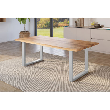 Esstisch Baumkante Holz-Optik Wildeiche 240 x 100 U-Gestell silber JULIUS