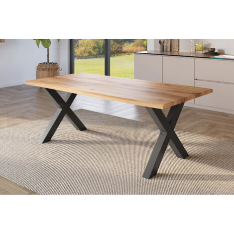 Esstisch Baumkante Holz-Optik Wildeiche 240 x 100 X-Gestell schwarz JULIUS