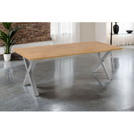 Esstisch Baumkante Holz-Optik Wildeiche 240 x 100 X-Gestell silber JOSY