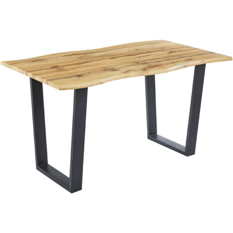 Esstisch Baumkante Holz Wildeiche-Optik 140 x 80 V-Gestell Metall schwarz KOPENHAGEN