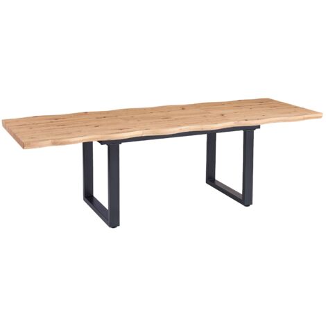 Esstisch Baumkante Holz Wildeiche-Optik 180(260) x 90 U-Gestell schwarz SWAN
