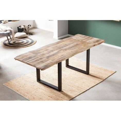 Esstisch Baumkante Mango natur 200 (300) x 100 cm Ansteckplatten schwarz NOAR