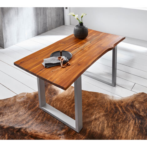 Esstisch Baumkante massiv Akazie cognac 160 x 85 silber Esra
