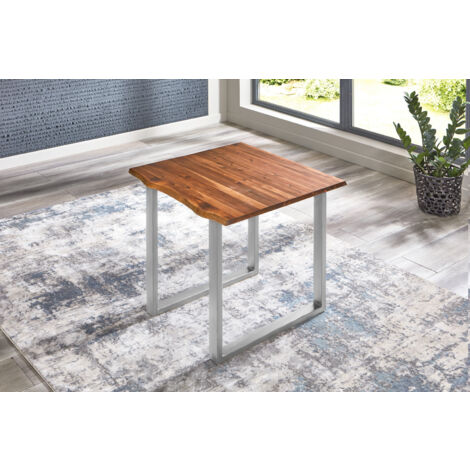 Esstisch Baumkante Massiv Akazie cognac 90 x 90 silber Esra
