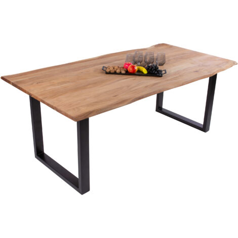 Esstisch Baumkante massiv Akazie eichefarben 300 x 100 cm schwarz DEREK