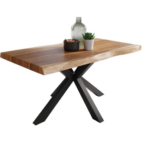 Esstisch Baumkante massiv Akazie natur 120 x 80 Spider-Gestell schwarz ATLAS