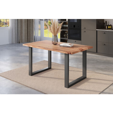 Esstisch Baumkante massiv Akazie natur 120 x 80 U-Gestell schwarz NICK