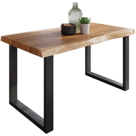 Esstisch Baumkante massiv Akazie Natur 140 x 80 U-Gestell schwarz ATLAS