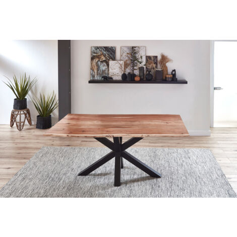 Esstisch Baumkante massiv Akazie natur 160 cm Spider-Gestell schwarz QUINCY