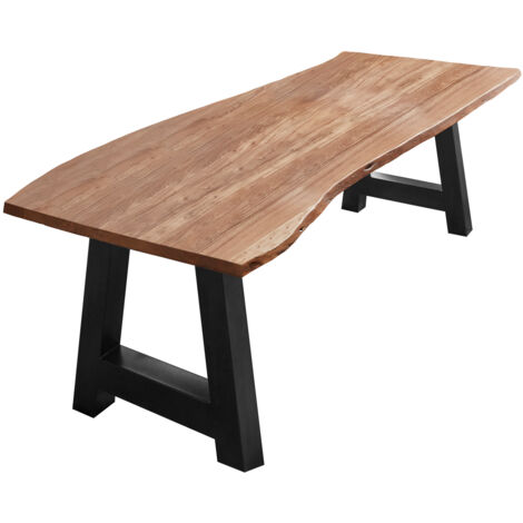 Esstisch Baumkante massiv Akazie Natur 160 x 85 A-Gestell schwarz ATHEN