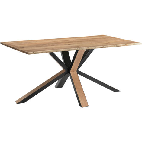 Esstisch Baumkante massiv Akazie natur 160 x 85 Metall Spider-Gestell schwarz außen Holz MIAMI