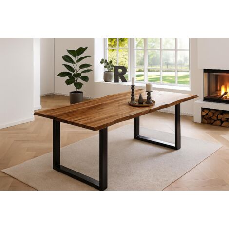 Esstisch Baumkante massiv Akazie natur 160 x 85 schwarz NOAH