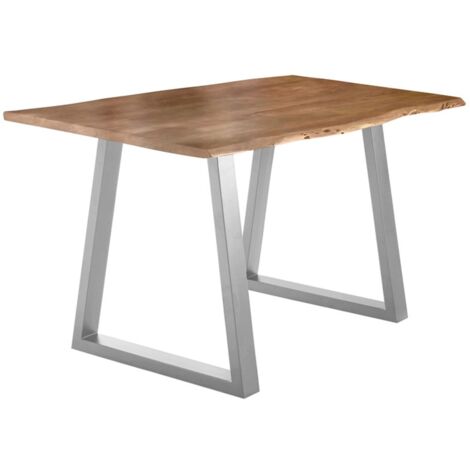 Esstisch Baumkante massiv Akazie natur 160 x 85 silber V-Gestell LUBIN