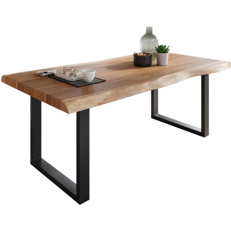 Esstisch Baumkante massiv Akazie Natur 160 x 85 U-Gestell schwarz ATLAS