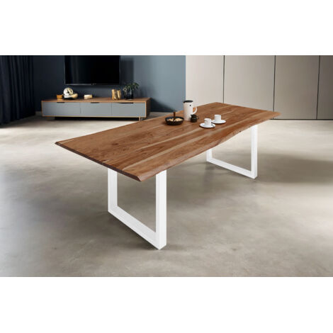 Esstisch Baumkante massiv Akazie natur 160 x 85 weiß MILO